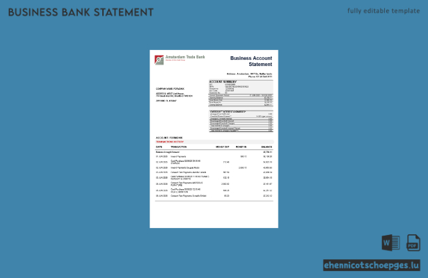 Beispiel eines Kontoauszugs des Geschäftskontos der Trade Bank (Word- und PDF-Datei)